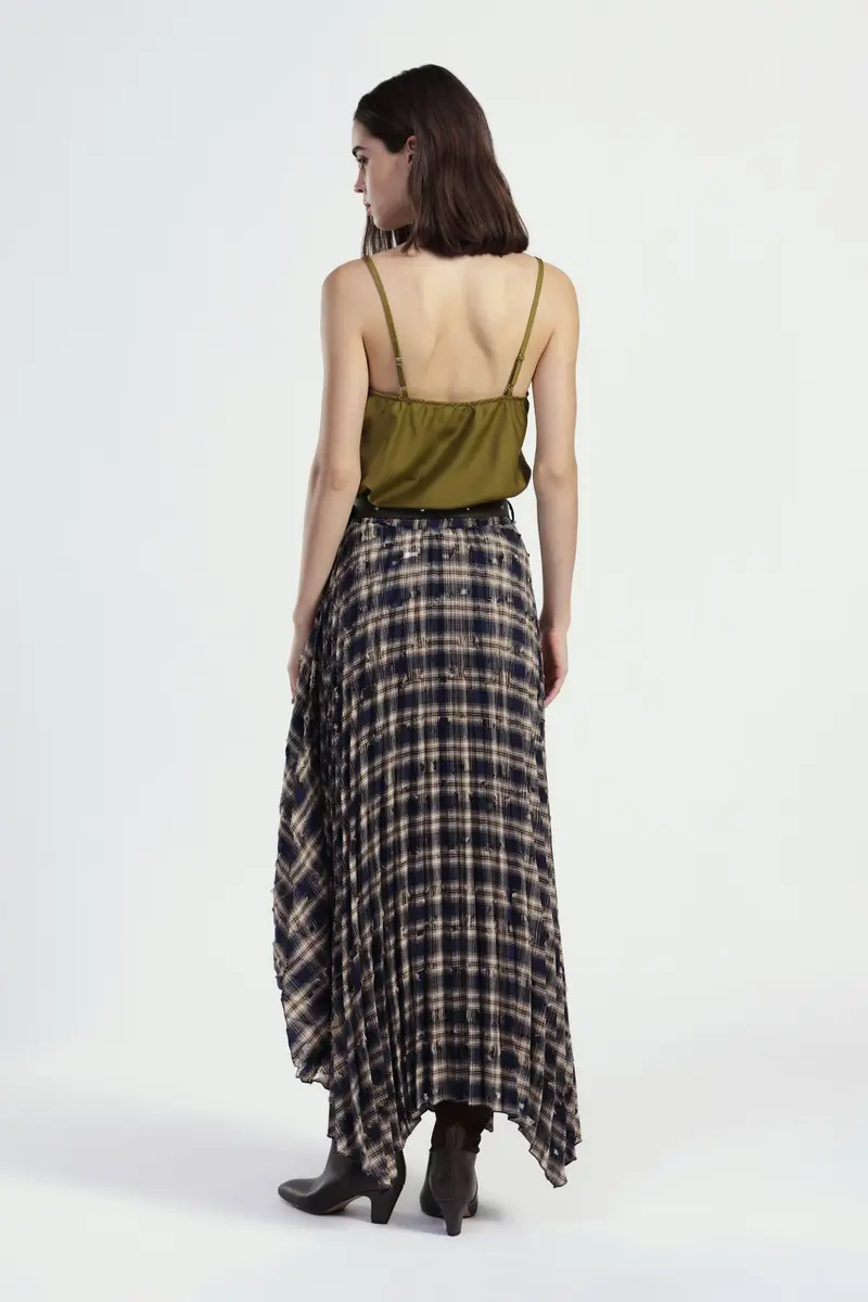 Gonna lunga asimmetrica a quadri con cintura miniatura 3
