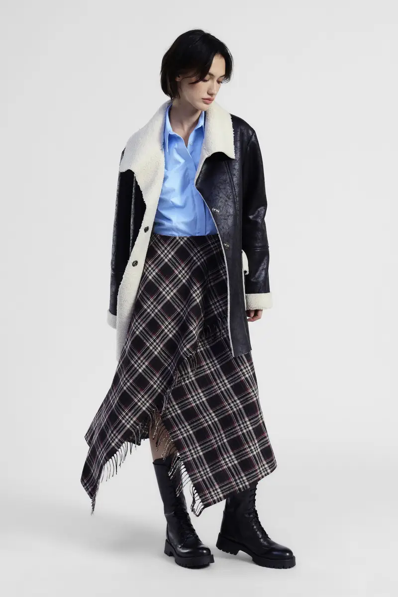 Gonna lunga asimmetrica a quadri con frange miniatura 2