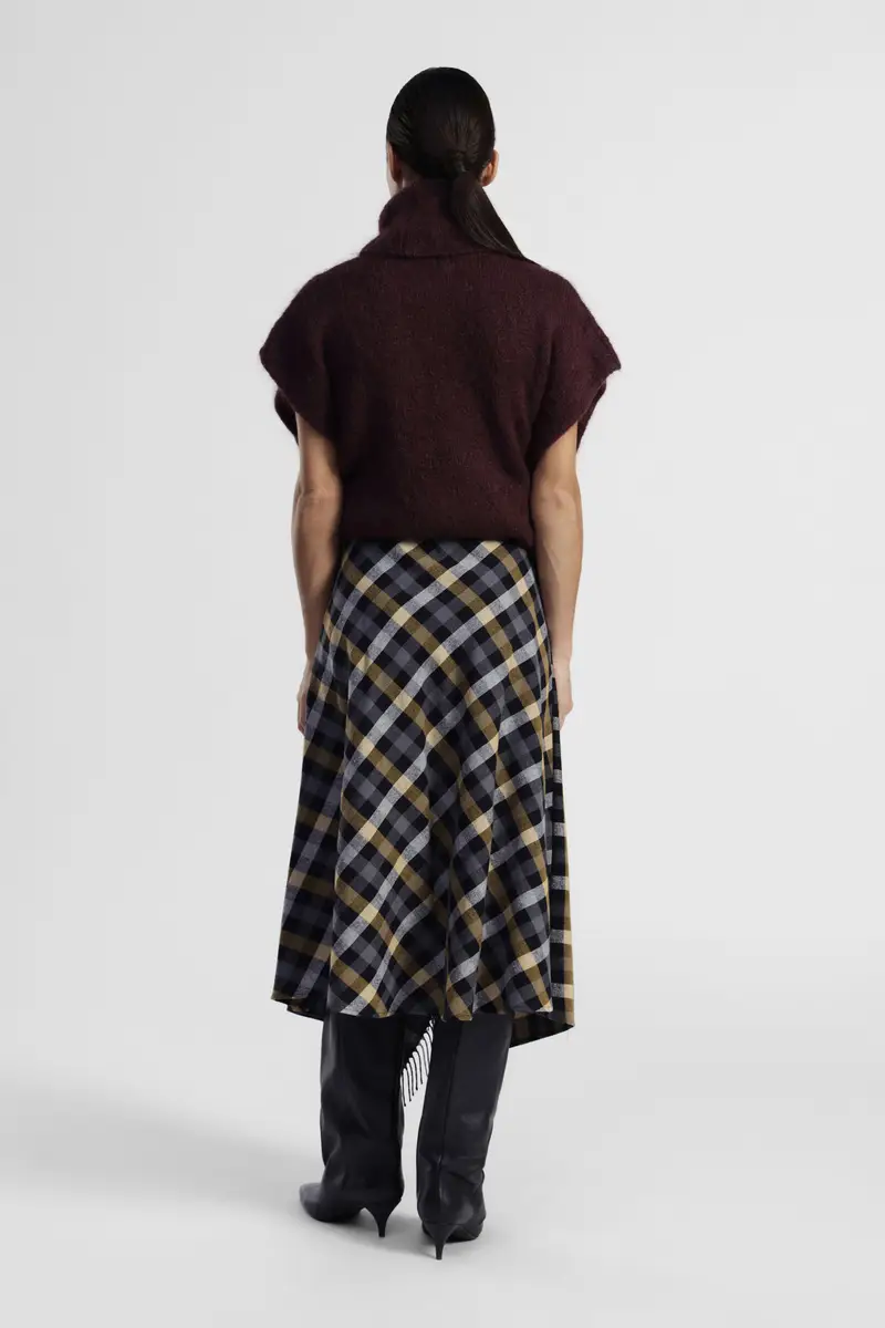 Gonna lunga asimmetrica a quadri con frange miniatura 4