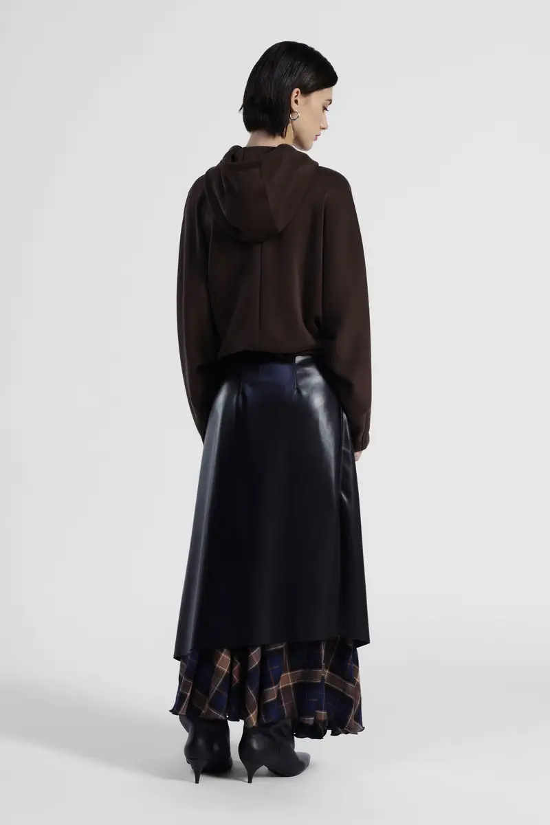 Gonna lunga asimmetrica con inserto a quadri miniatura 3