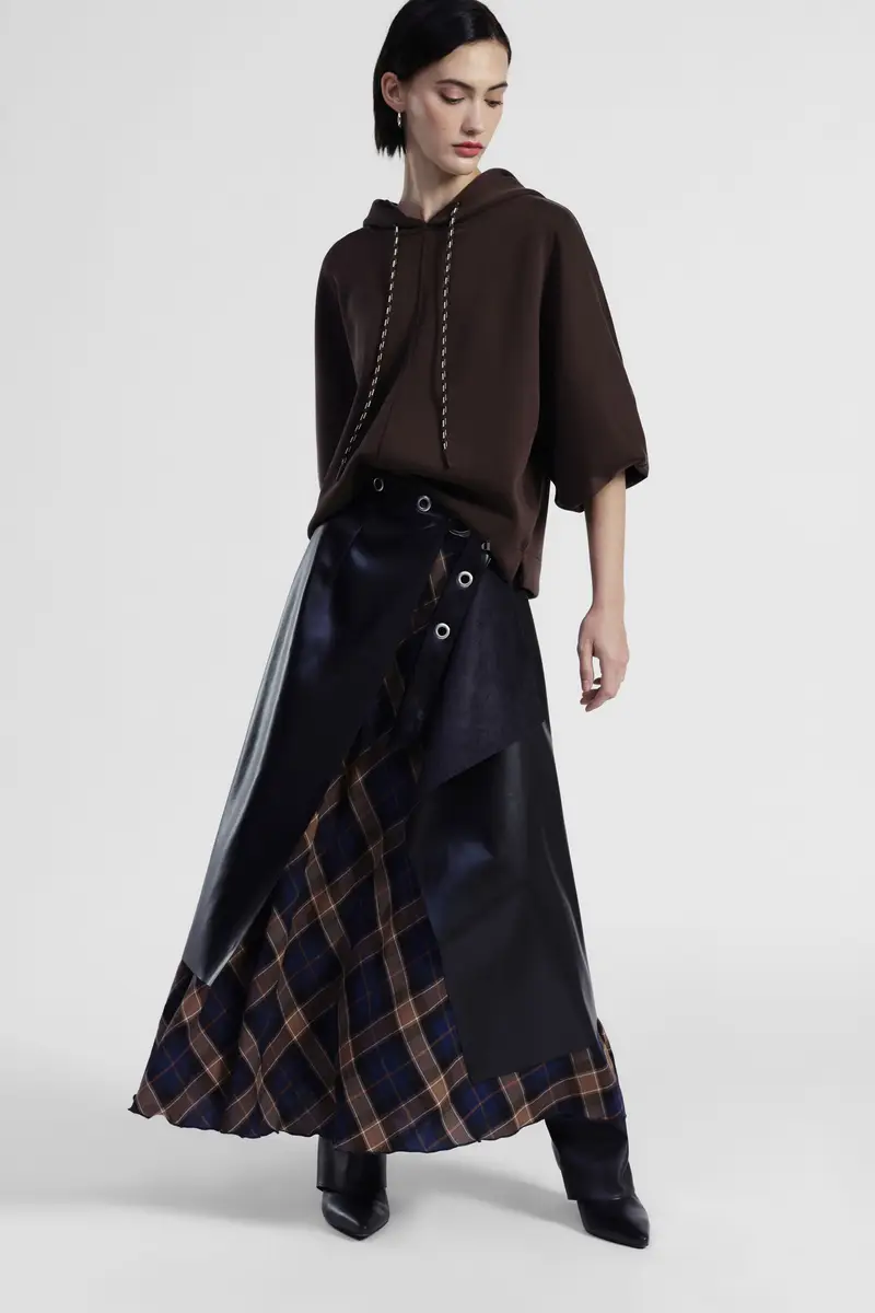 Gonna lunga asimmetrica con inserto a quadri miniatura 4