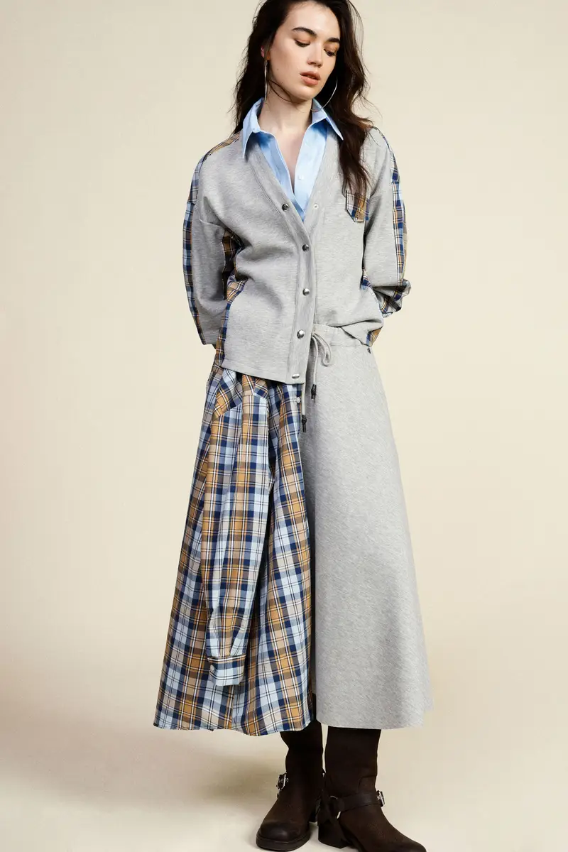 Gonna lunga asimmetrica con inserto a quadri miniatura 2