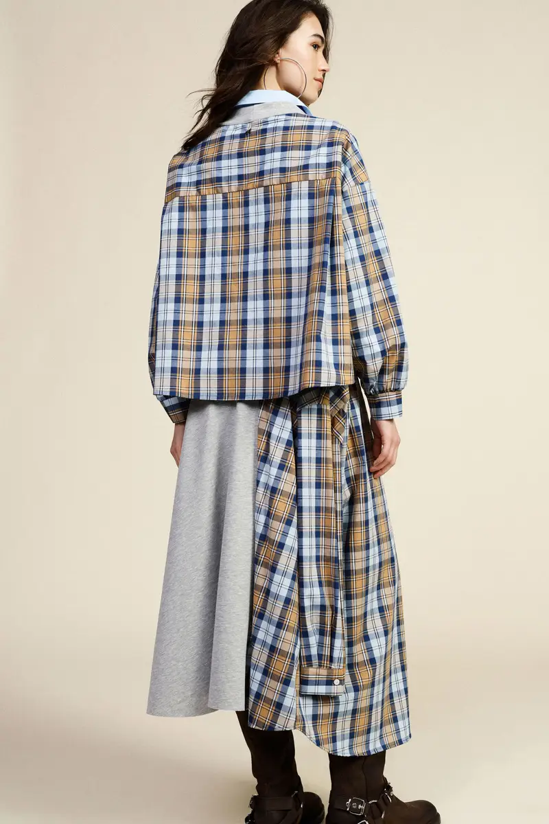 Gonna lunga asimmetrica con inserto a quadri miniatura 3