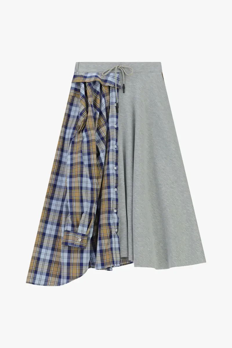 Gonna lunga asimmetrica con inserto a quadri