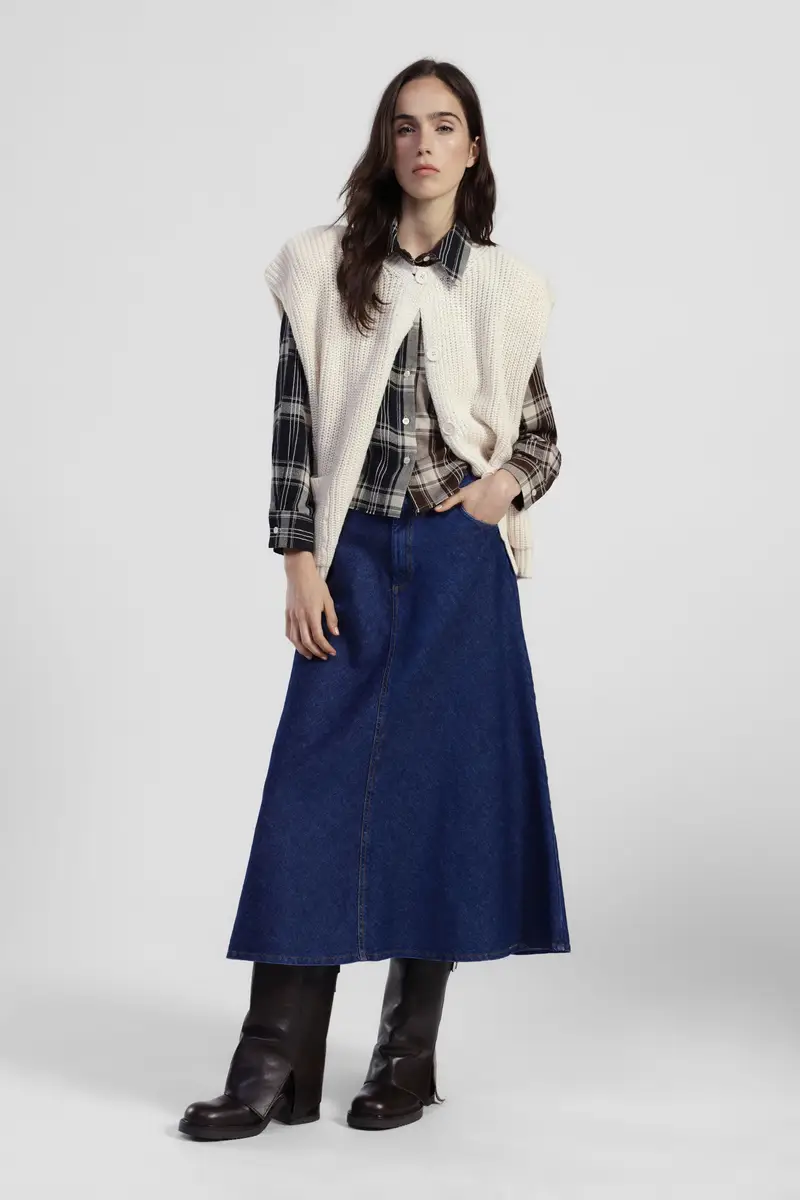 Gonna lunga cinque tasche in denim svasato miniatura 2