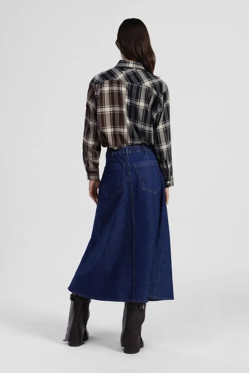 Gonna lunga cinque tasche in denim svasato miniatura 3