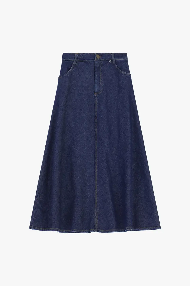 Gonna lunga cinque tasche in denim svasato