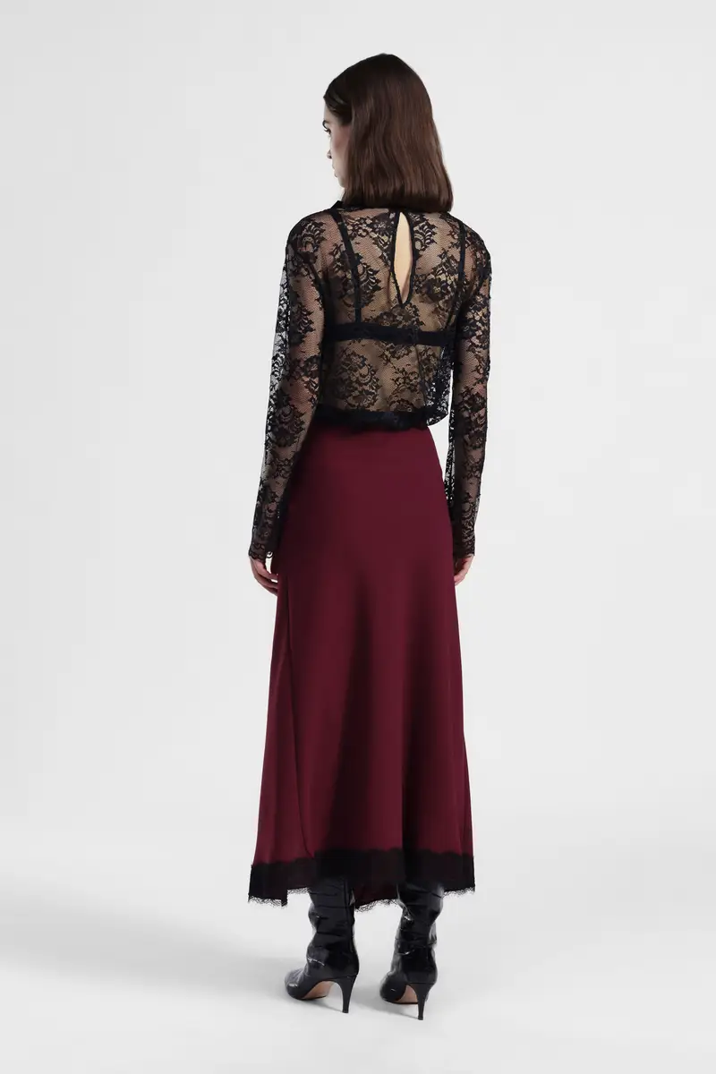 Gonna lunga con bordo in pizzo e vita alta miniatura 3