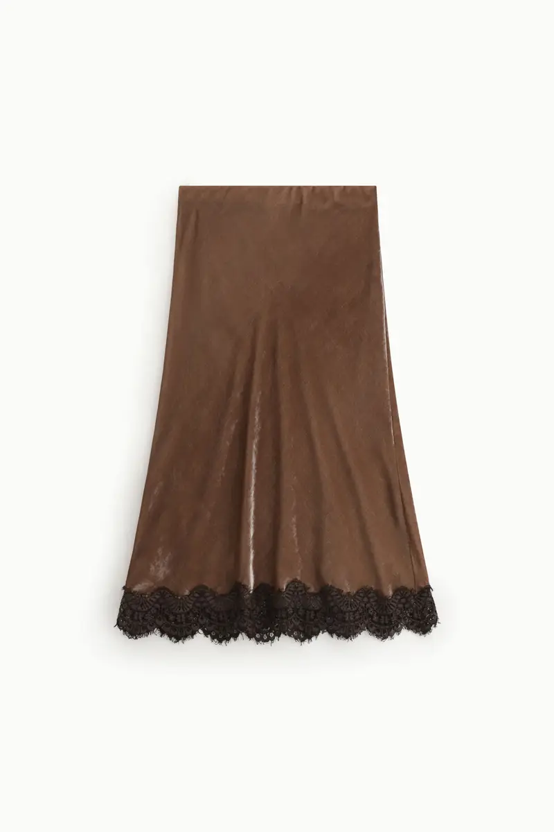 Gonna lunga con bordo in pizzo ricamato