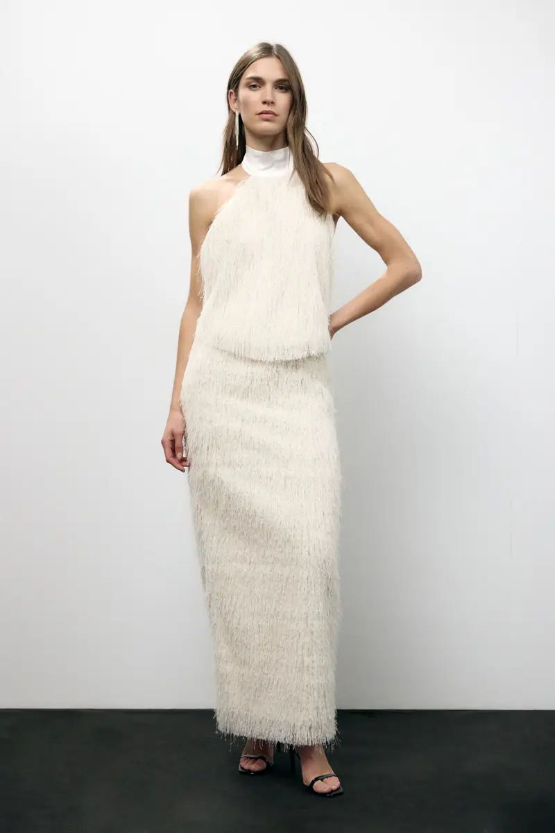 Gonna lunga con frange e vita alta miniatura 2