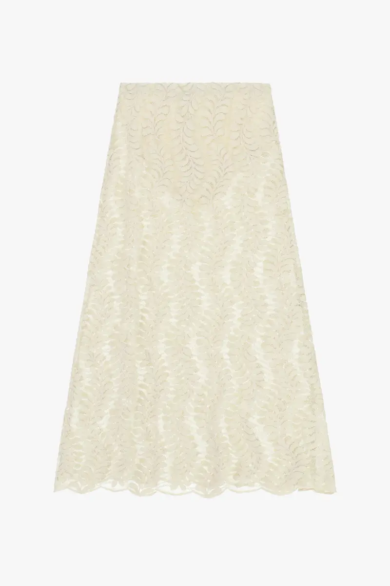 Gonna lunga con motivo pizzo e vita alta