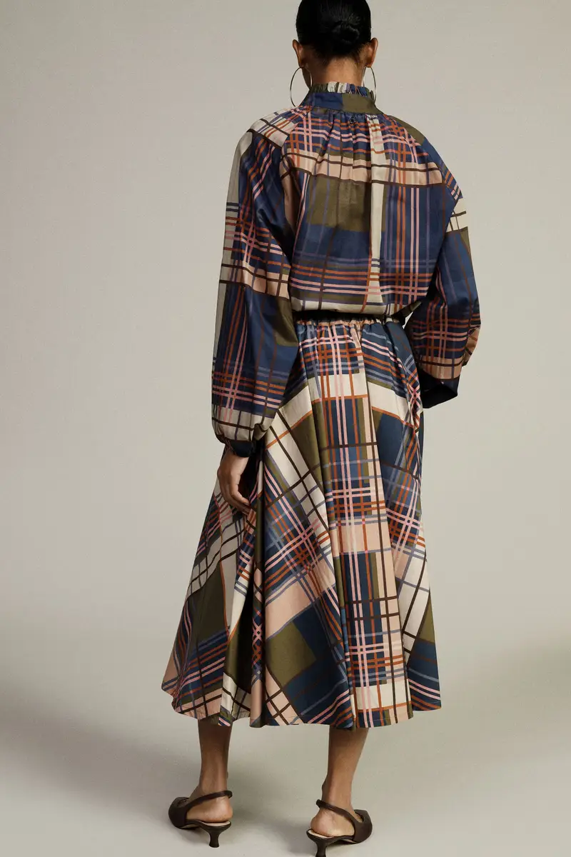 Gonna lunga con vita alta e motivo a quadri miniatura 3