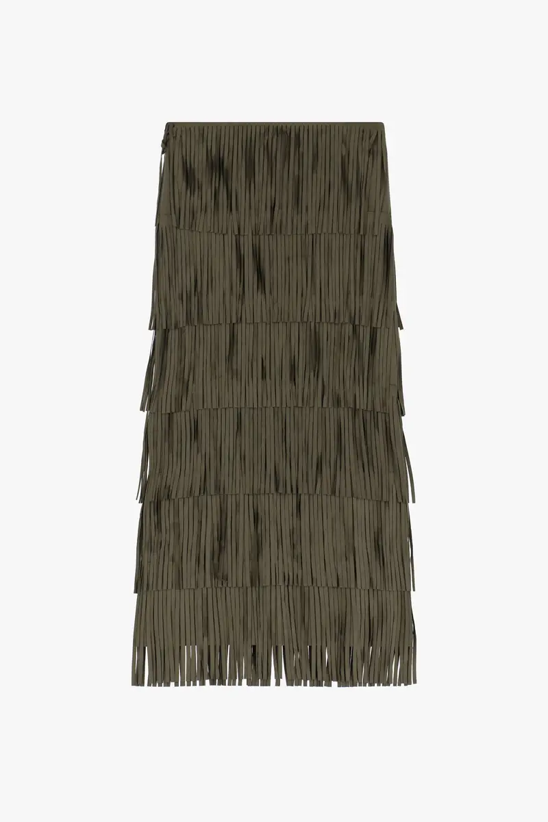 Gonna lunga effetto suede con frange