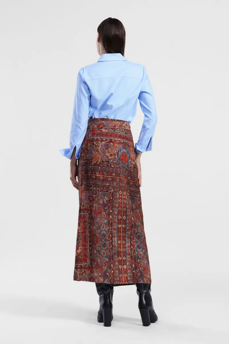 Gonna lunga fantasia stampa con cintura annodata miniatura 2