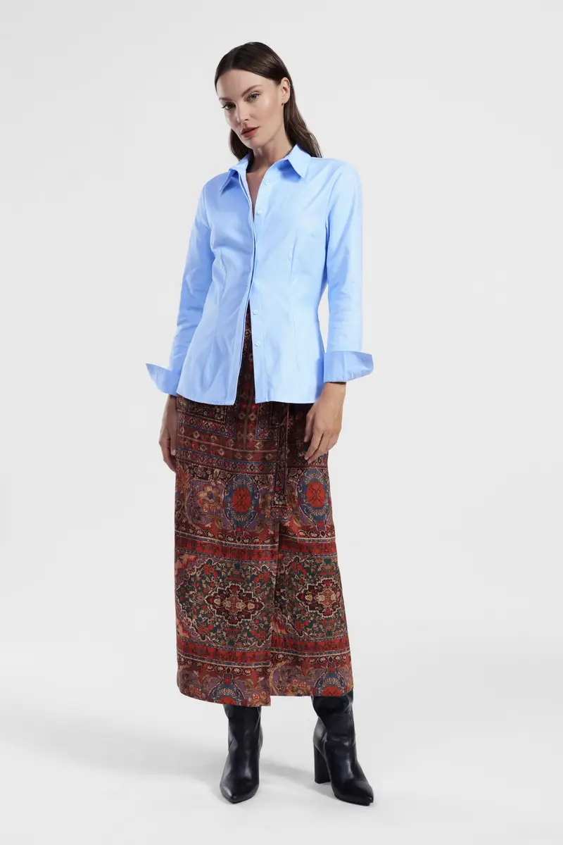 Gonna lunga fantasia stampa con cintura annodata