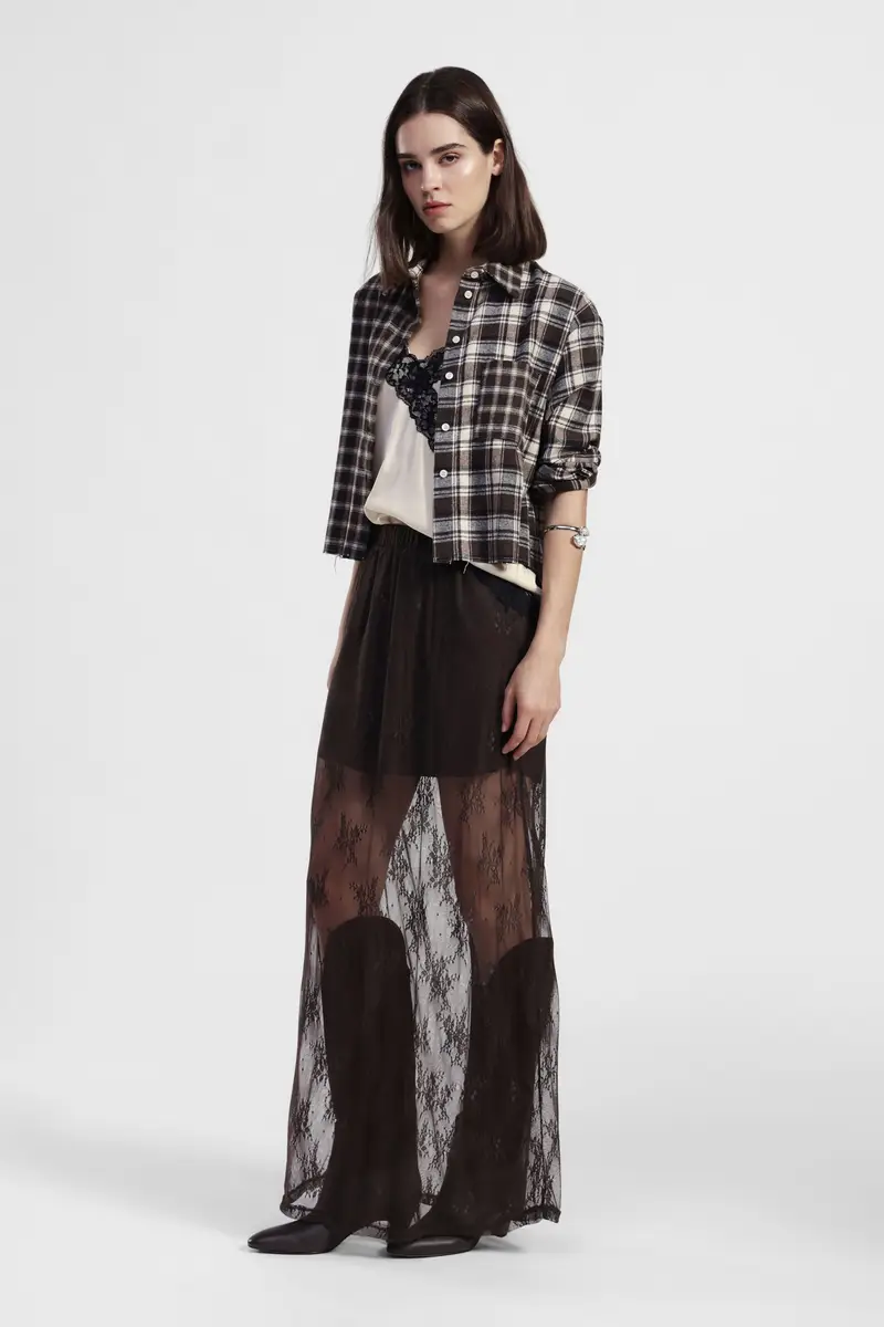 Gonna lunga in pizzo trasparente vita alta miniatura 2