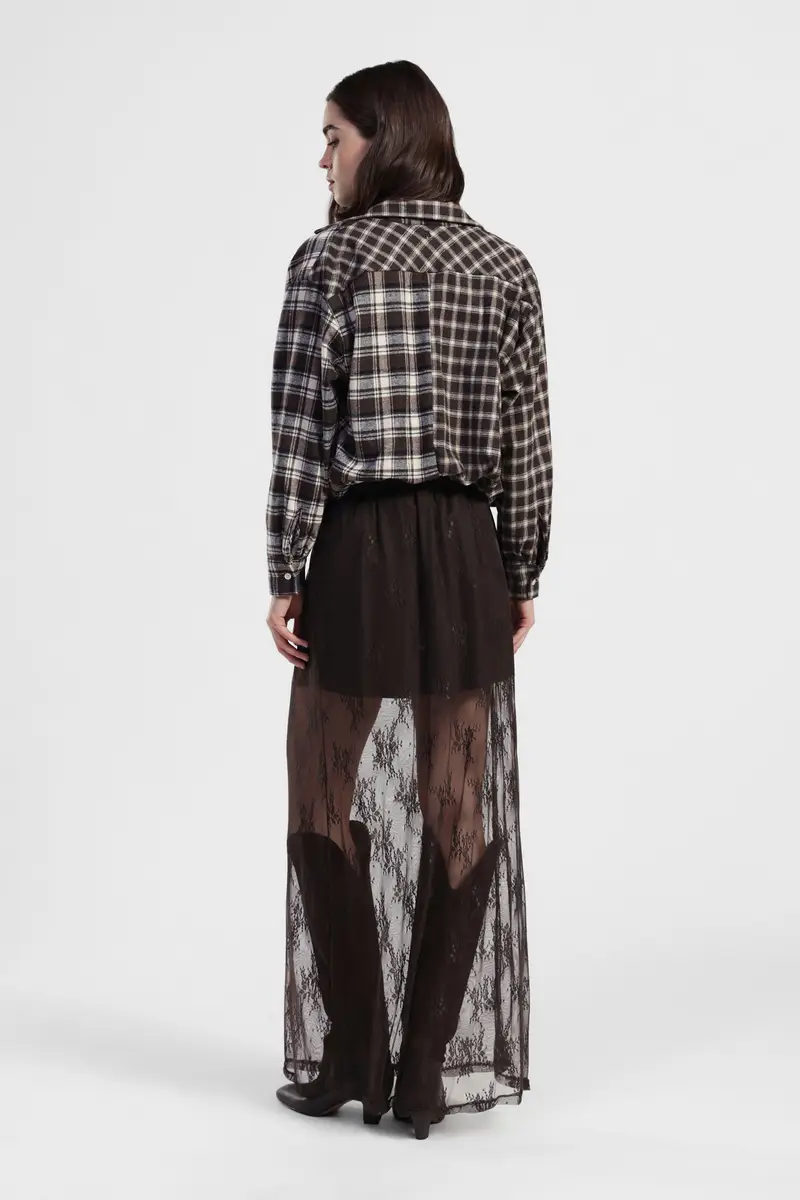 Gonna lunga in pizzo trasparente vita alta miniatura 3