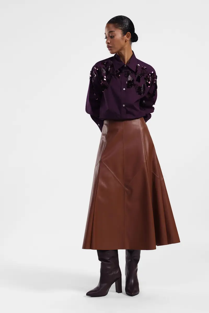 Gonna lunga in similpelle vita alta miniatura 2