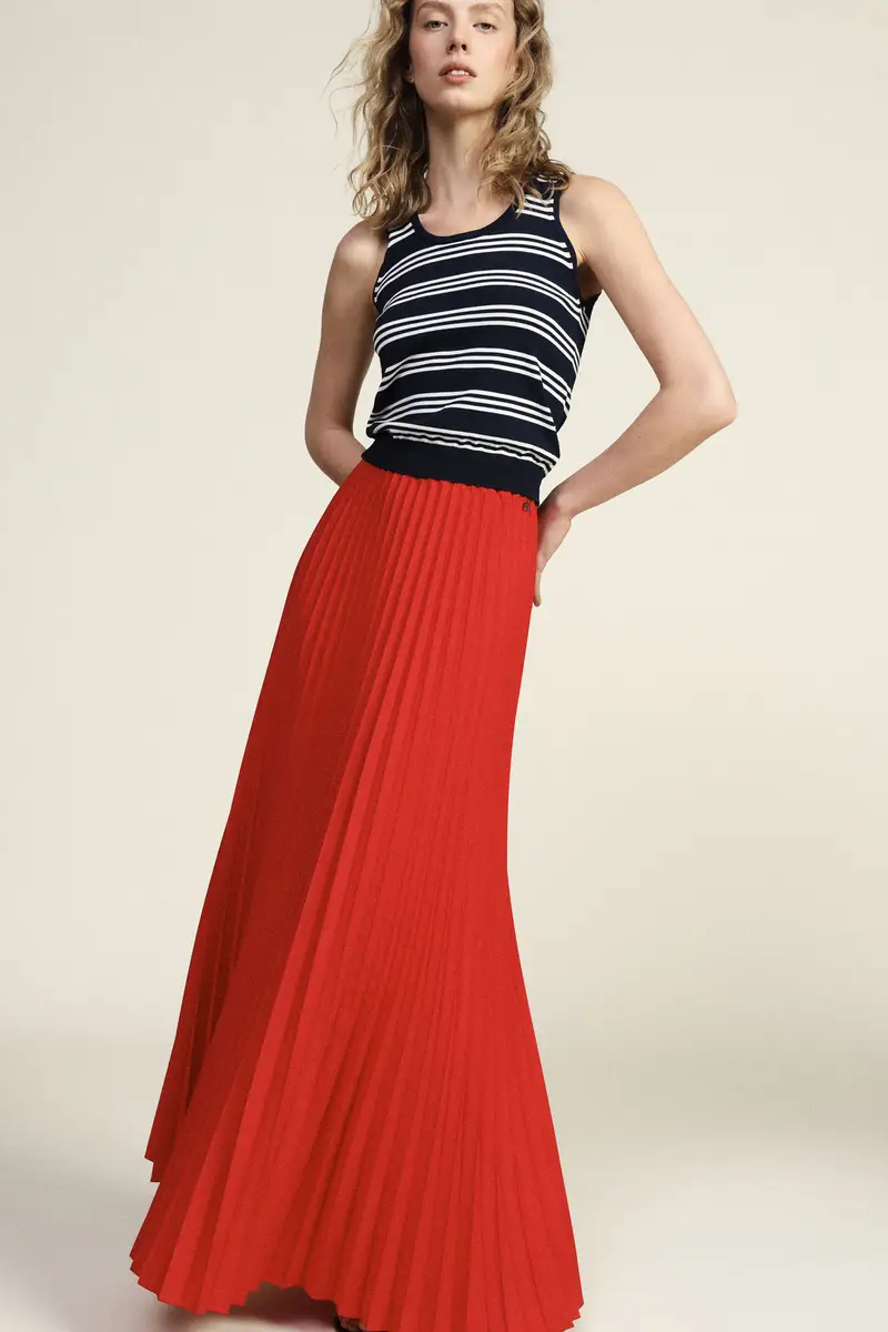 Gonna lunga plissé vita alta tinta unita miniatura 2