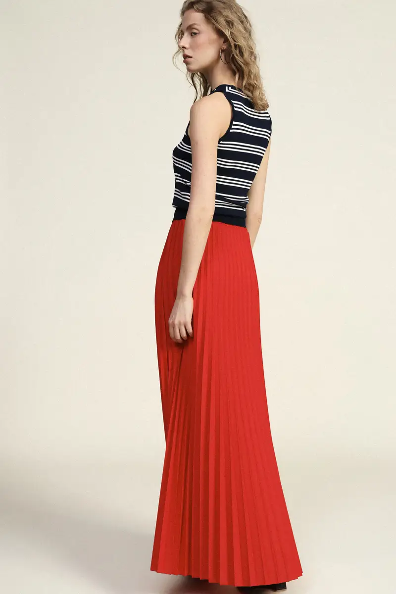 Gonna lunga plissé vita alta tinta unita miniatura 3