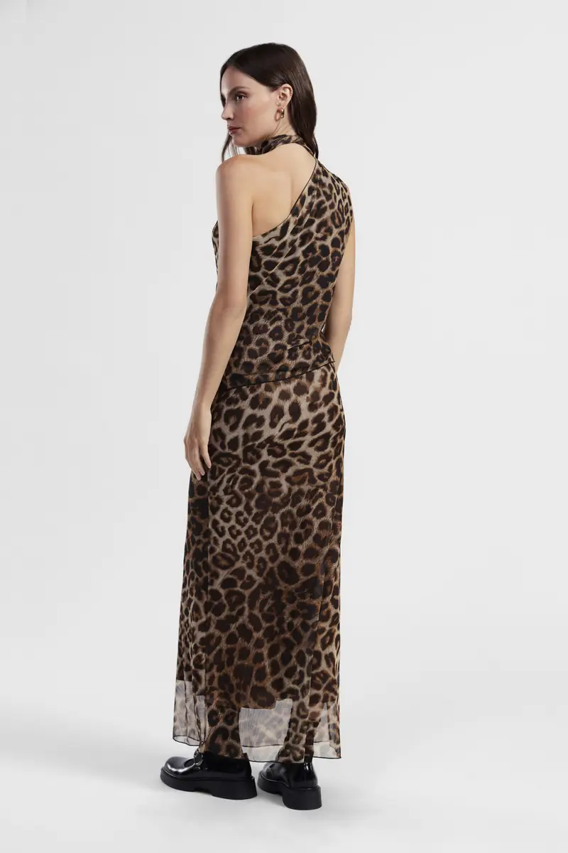 Gonna lunga stampa animalier vita alta miniatura 3