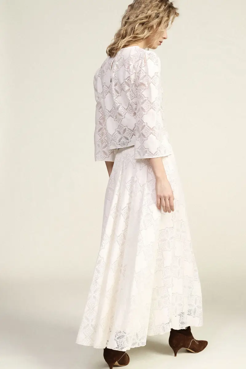 Gonna lunga stampata con cintura e fantasia traforata miniatura 3