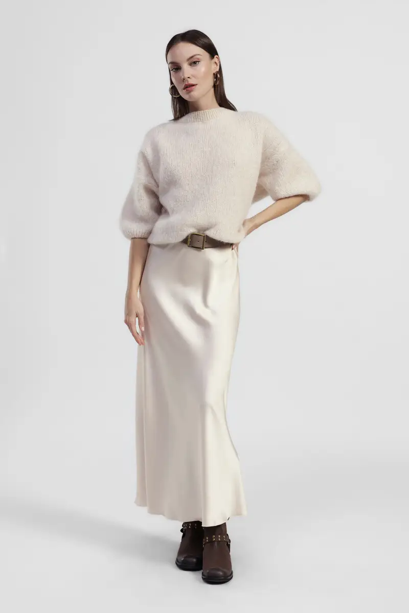 Gonna lunga svasata tinta unita vita alta miniatura 2