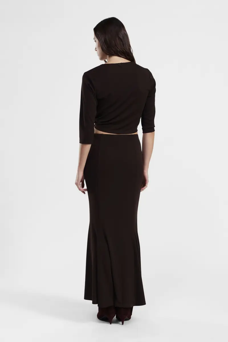 Gonna lunga svasata vita alta con dettaglio logo miniatura 4