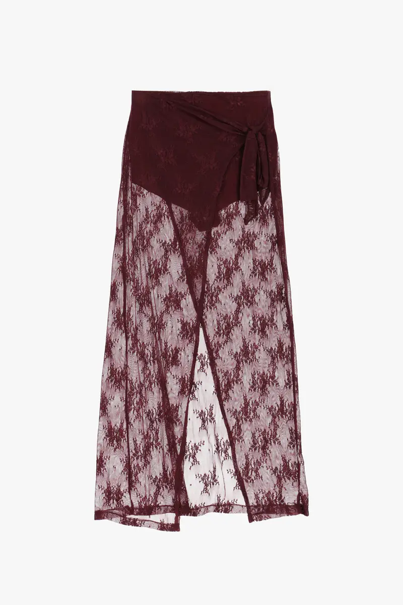 Gonna lunga trasparente con motivo floreale e nodo