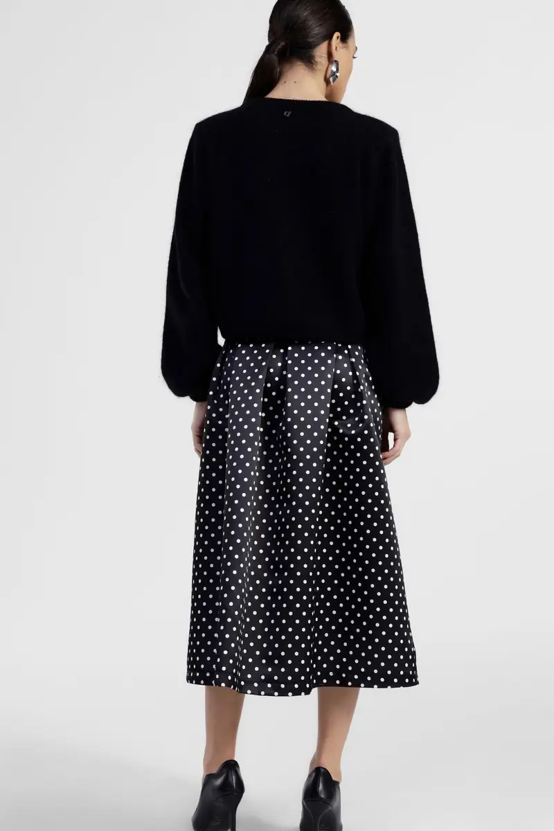 Gonna midi a pieghe vita alta pois miniatura 3