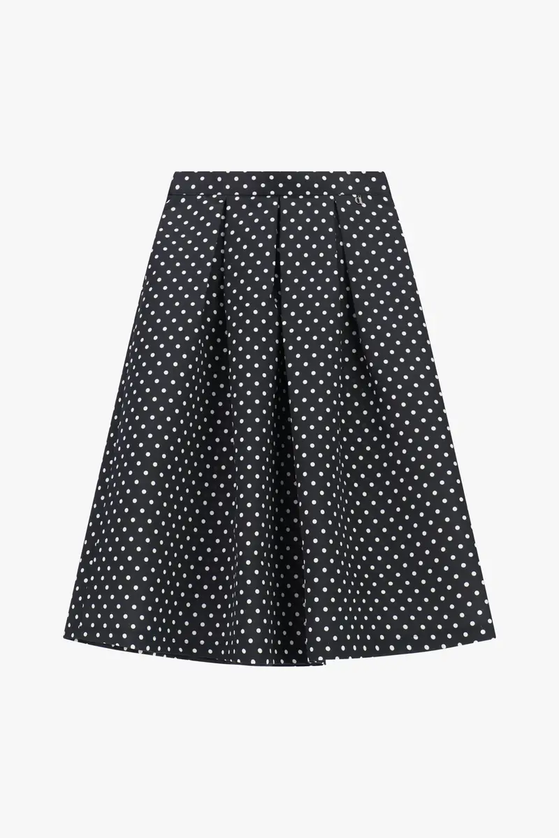 Gonna midi a pieghe vita alta pois