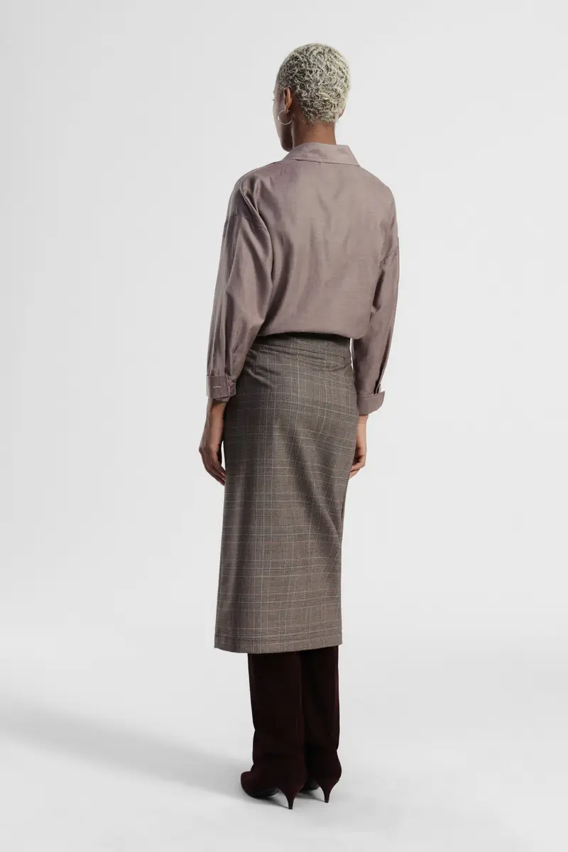 Gonna midi a portafoglio con doppia fibbia e motivo check miniatura 3