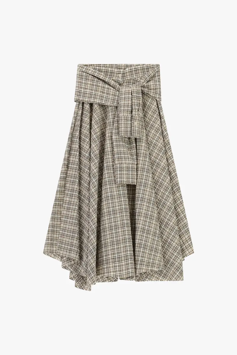 Gonna midi a quadri con cintura annodata