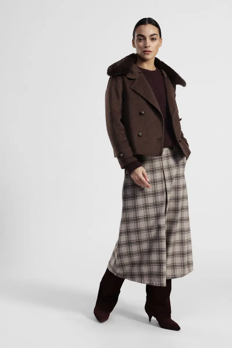 Gonna midi a vita alta con motivo a quadri miniatura 2