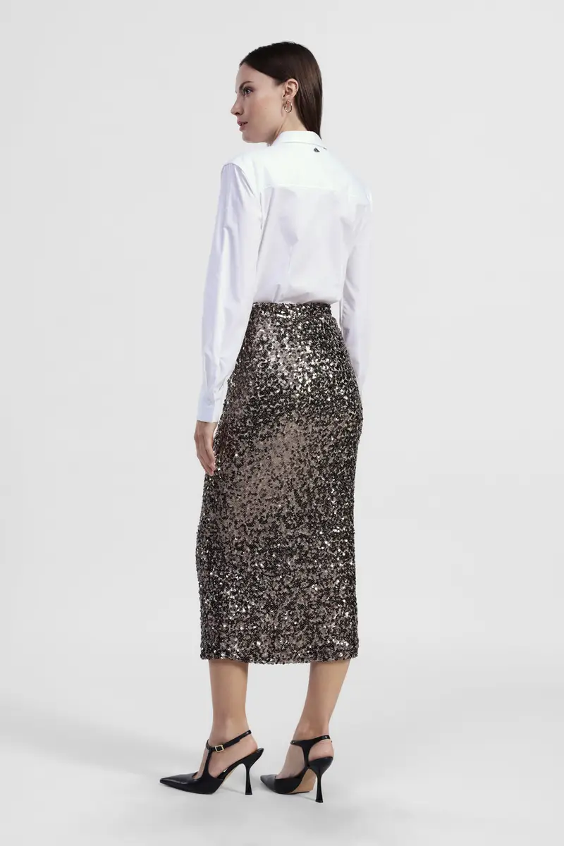 Gonna midi a vita alta con paillettes miniatura 3