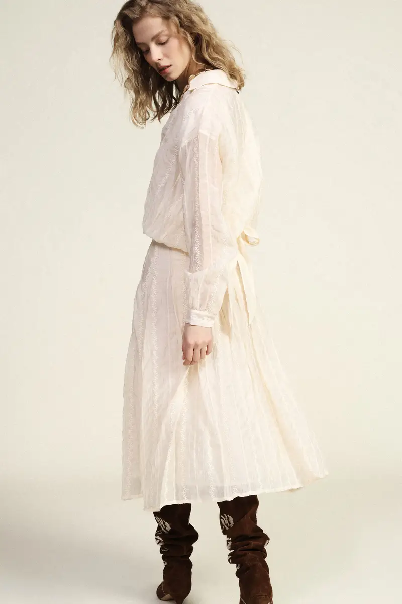 Gonna midi a vita alta con pieghe miniatura 3