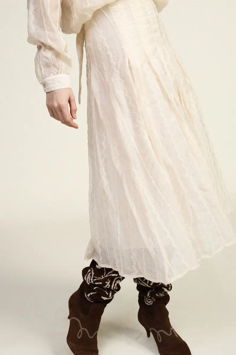 Gonna midi a vita alta con pieghe miniatura 4