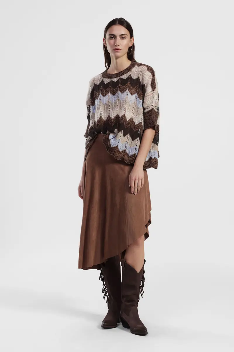 Gonna midi asimmetrica a portafoglio vita alta miniatura 2