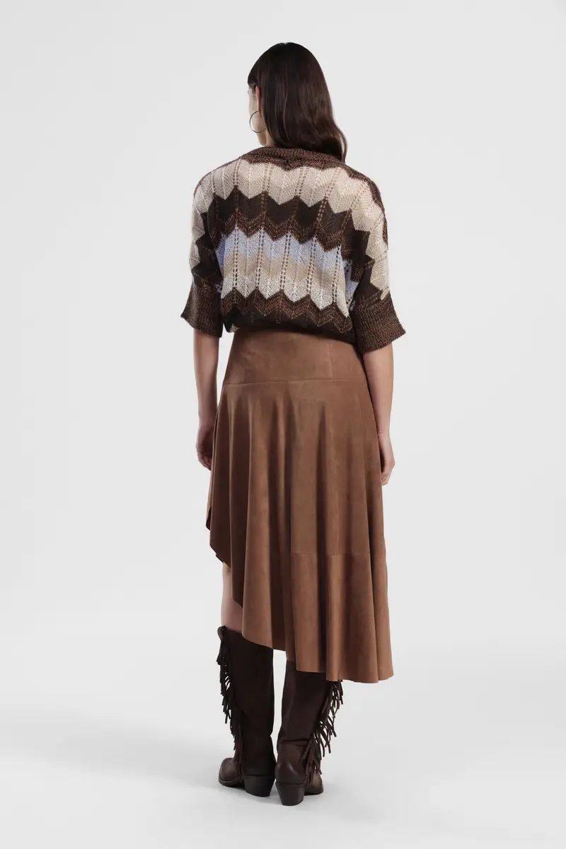 Gonna midi asimmetrica a portafoglio vita alta miniatura 3