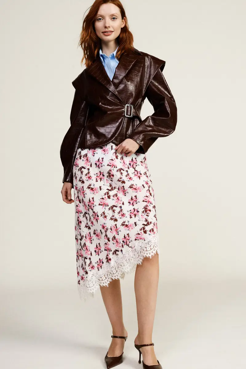 Gonna midi asimmetrica con pizzo stampata miniatura 2