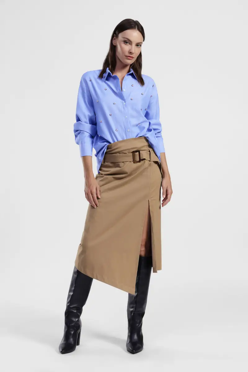 Gonna midi asimmetrica con spacco e cintura miniatura 2