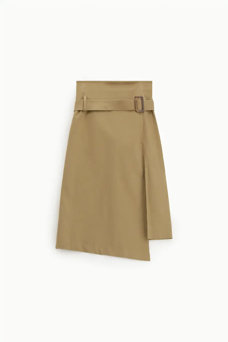 Gonna midi asimmetrica con spacco e cintura