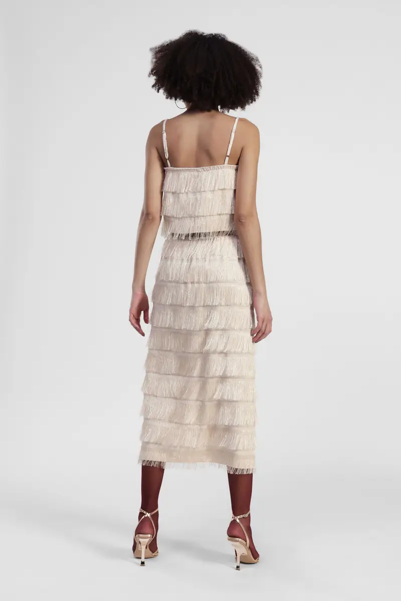 Gonna midi con frange e spacchetto frontale miniatura 3