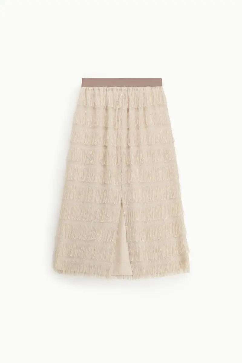 Gonna midi con frange e spacchetto frontale