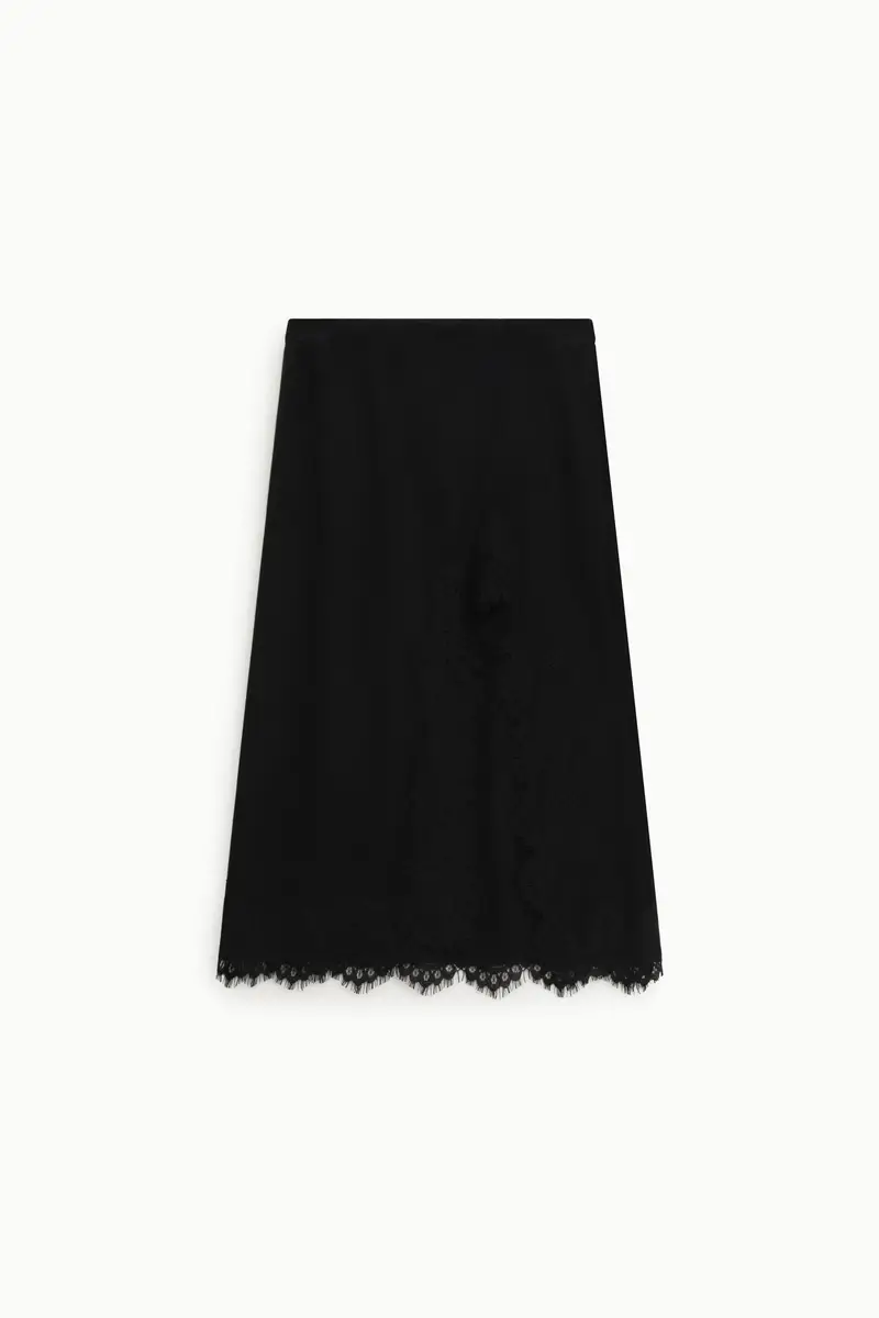 Gonna midi con inserto pizzo e spacco