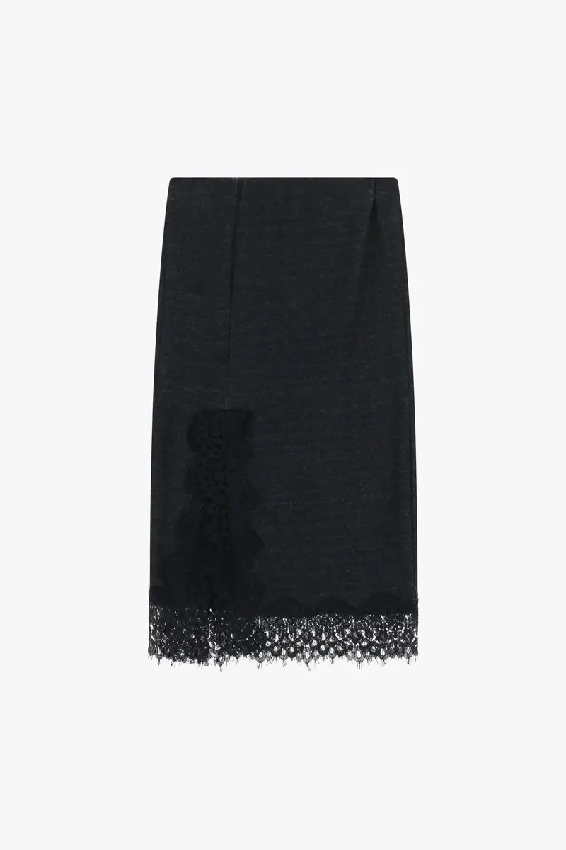 Gonna midi con inserto pizzo e spacco