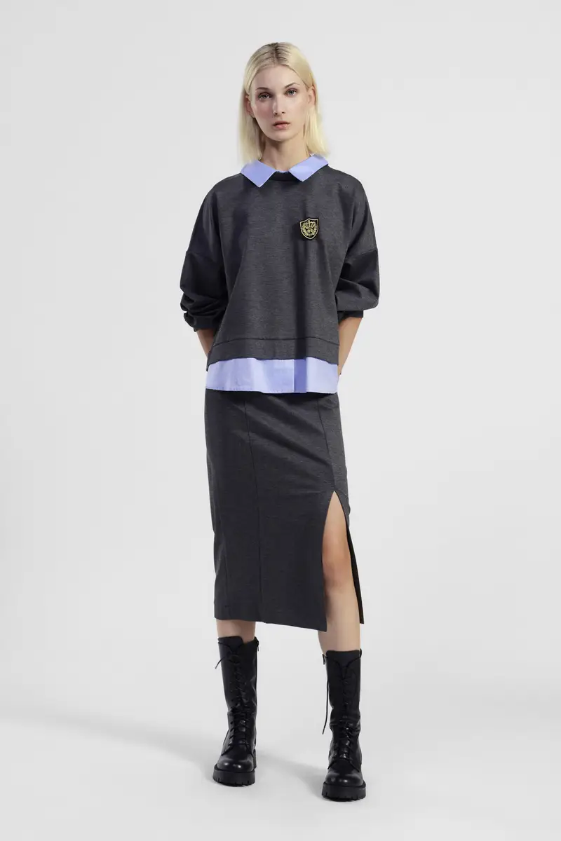 Gonna midi con spacco anteriore e vita alta miniatura 2