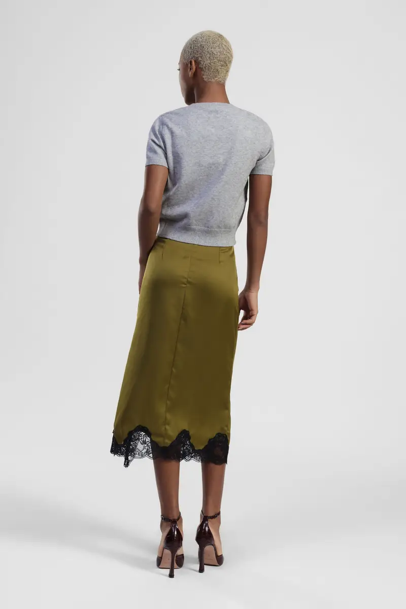 Gonna midi con spacco e bordo in pizzo miniatura 3