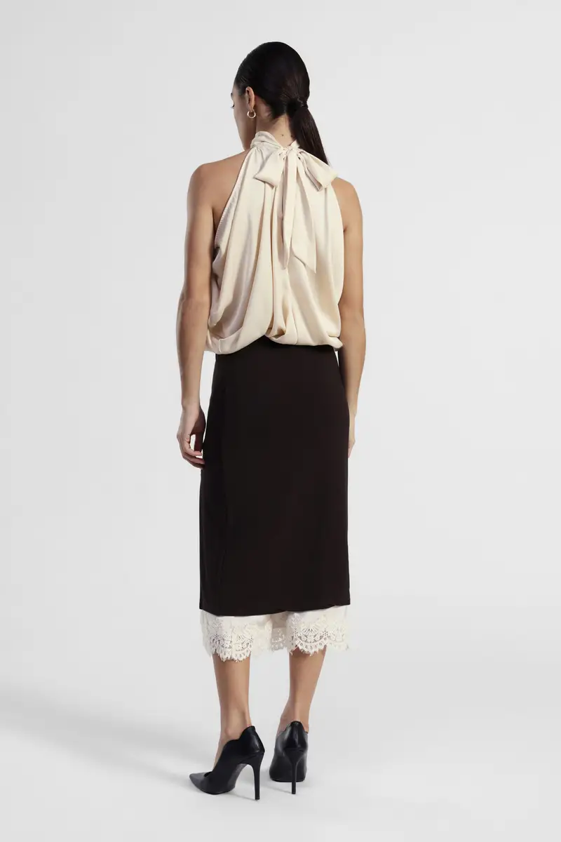 Gonna midi con spacco e bordo in pizzo miniatura 3