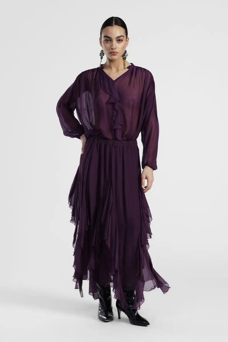 Gonna midi con volant asimmetrici a strati miniatura 2